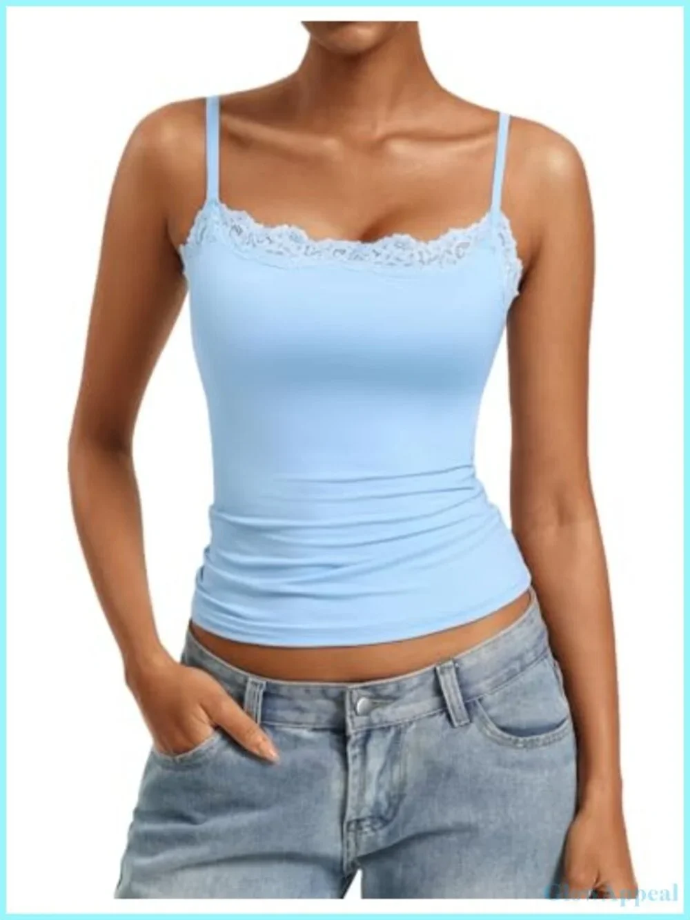 Lace Trim Square Neck Camisole Tank Top Going Out Slim Fit Summer Staple